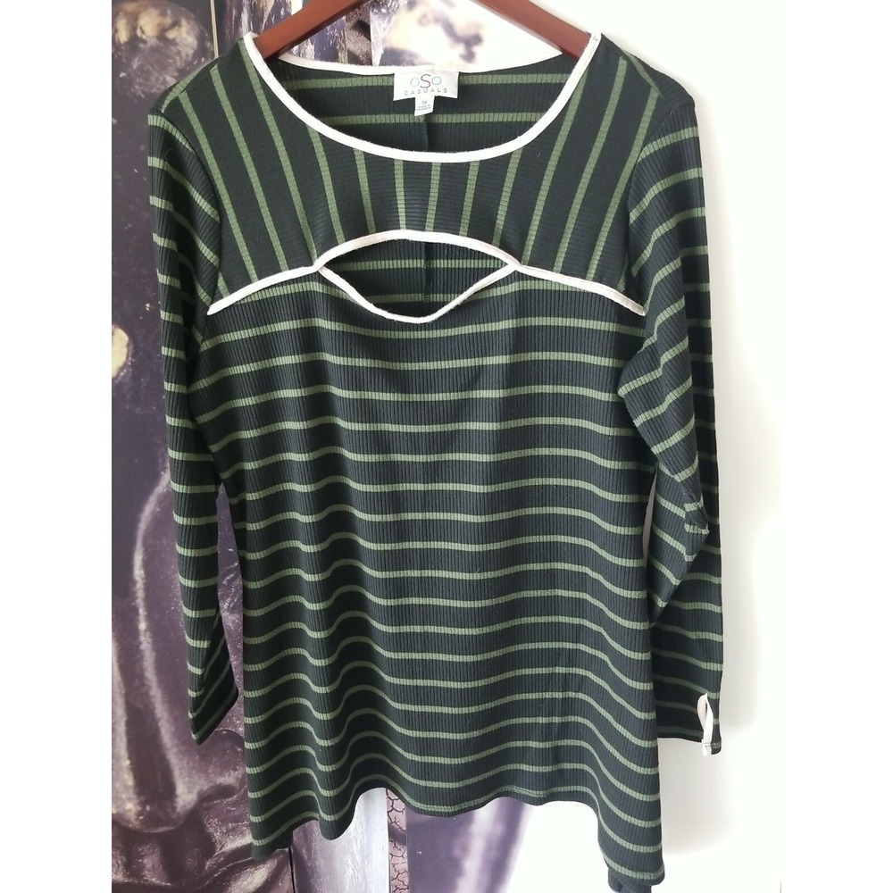 OSO CASUALS Women's Striped Knit Keyhole Neckline Stretch Tunic Top Size 1X